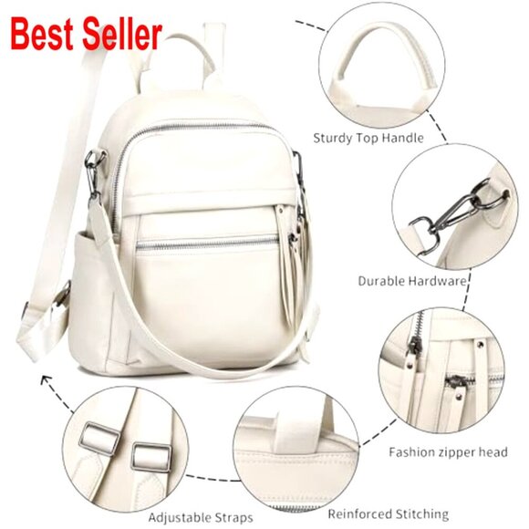 Full Grain Genuine Leather Backpack Purse Convertible Daypack Shoulder Bag